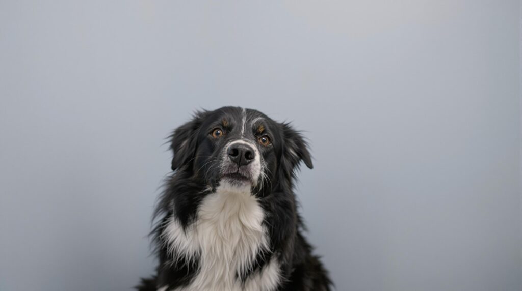 Tired Border Collie in Vet Office Corner