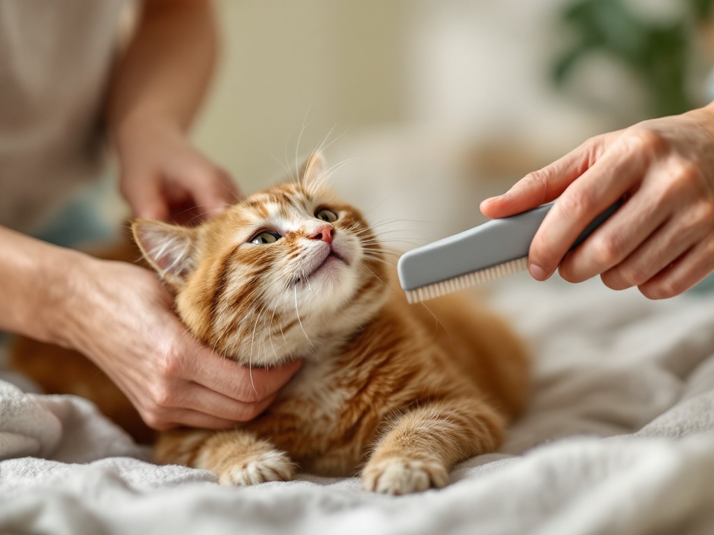 cat being groomed