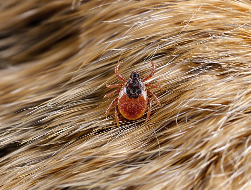 A tick on dog fur