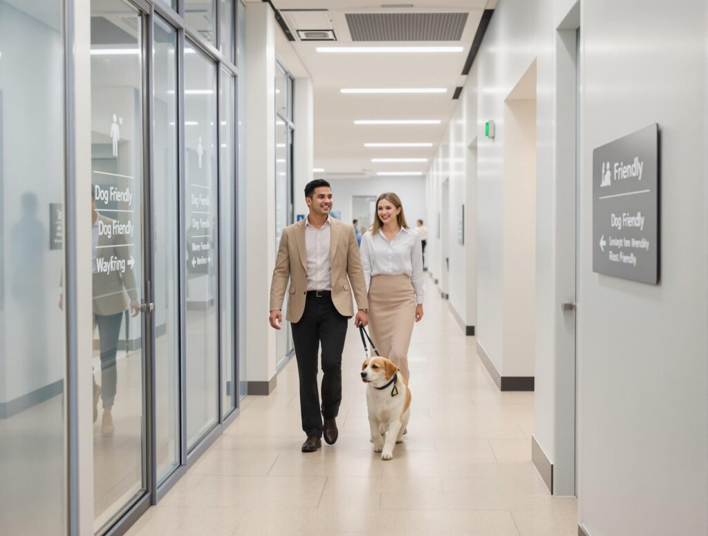Office Corridor with Dog-Friendly Signage