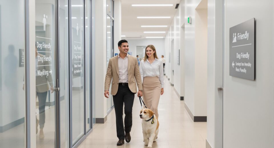 Office Corridor with Dog-Friendly Signage