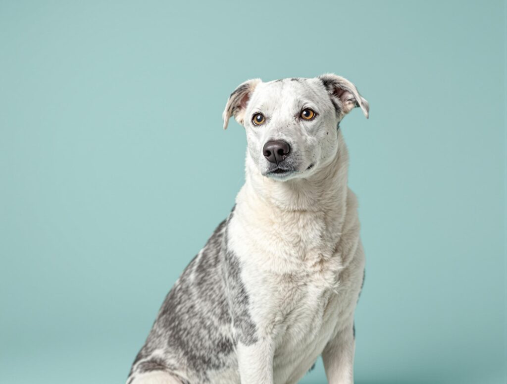 Portrait of a sophisticated white and gray dog breed, highlighting gentle curiosity, related to decoding fishy odors in dogs.