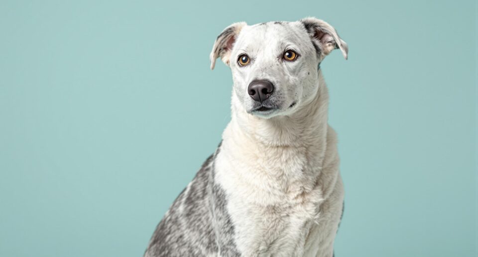 Portrait of a sophisticated white and gray dog breed, highlighting gentle curiosity, related to decoding fishy odors in dogs.