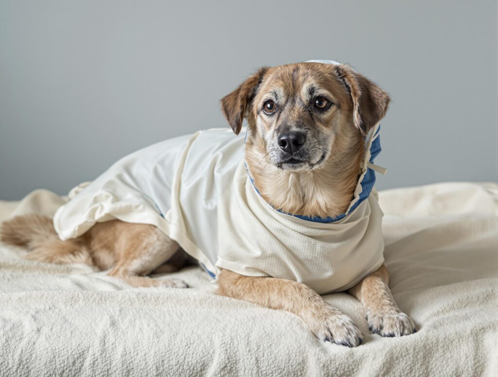 Dog Resting with Protective Cover on Burn