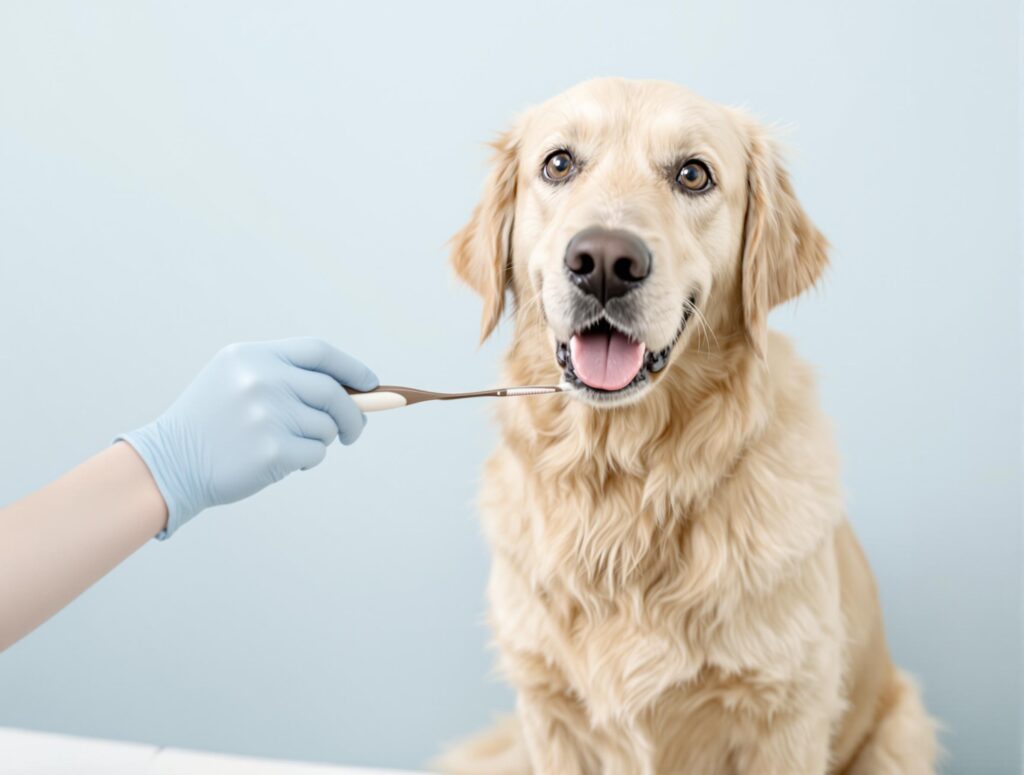 Dog Happily Receiving Oral Care
