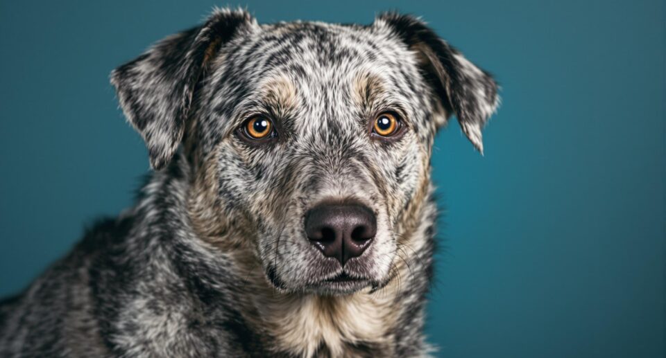 Close-up portrait of a sensitive medium-sized dog with expressive eyes, optimized for emotional depth in professional stock photography.