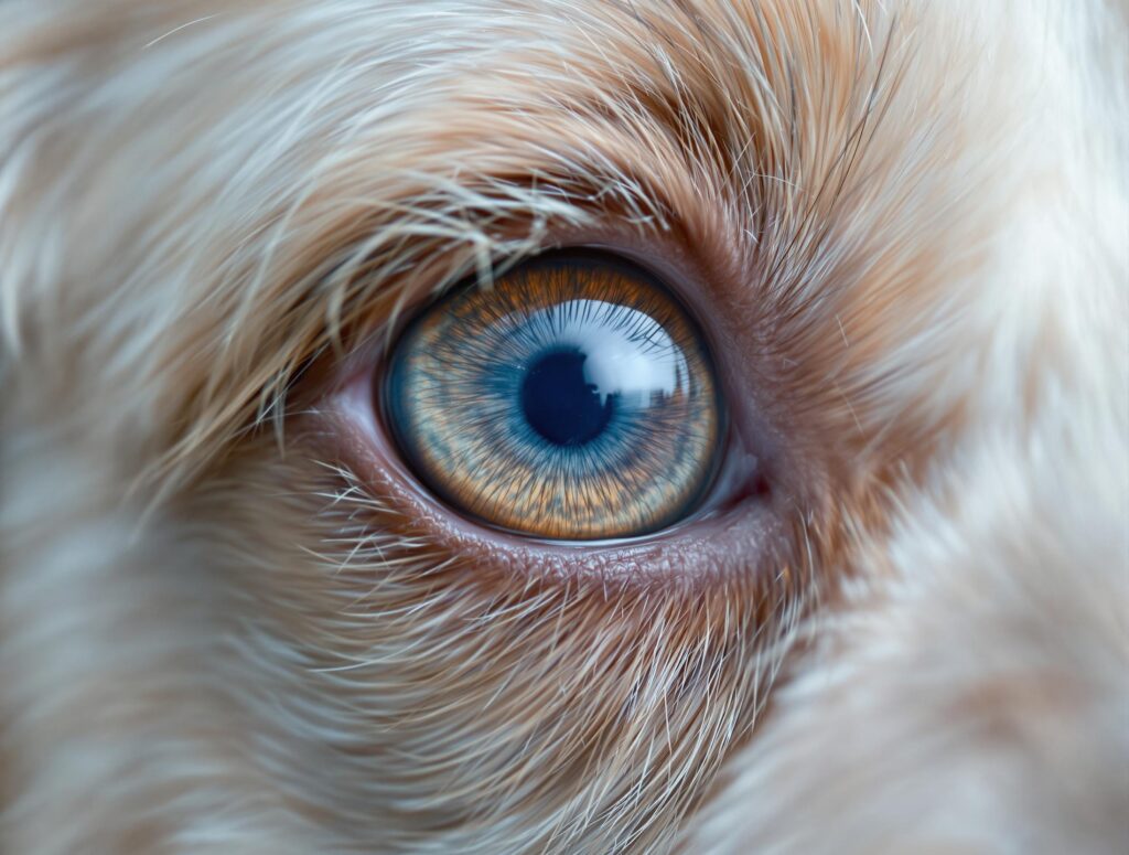 Close-up of a Cocker Spaniel's eye showing intricate details, related to glaucoma in dogs.