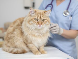 orange tabby cat getting vaccinated 