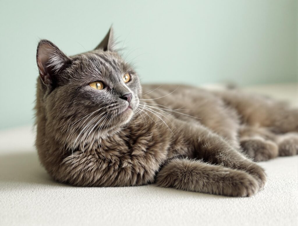 A compassionate veterinarian in blue scrubs examines a grey tabby cat on an examination table, showcasing professional care and medical expertise.
