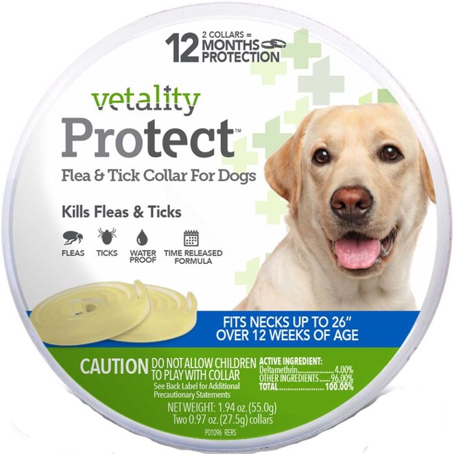 Product image of a Vetality Protect flea and tick dog collar.