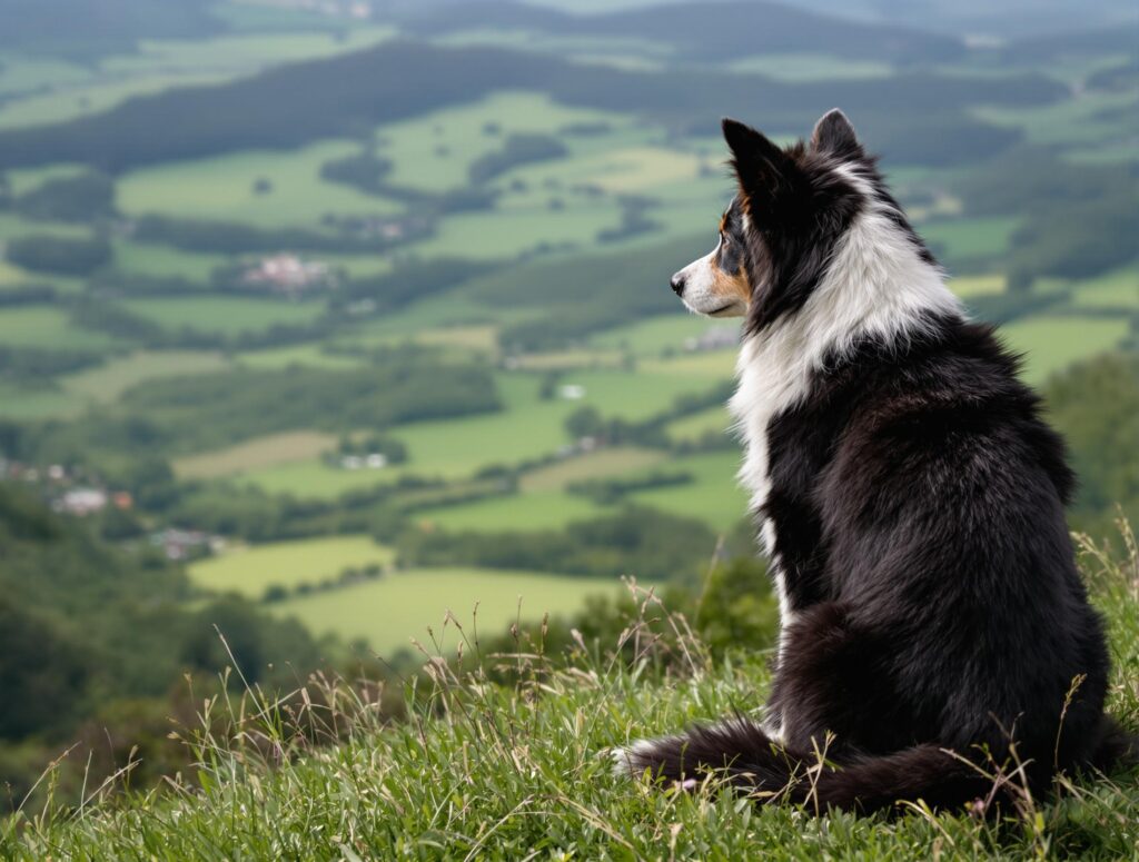 border collie on hillside