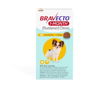 Product photo of Bravecto chews for dogs, 1-month.