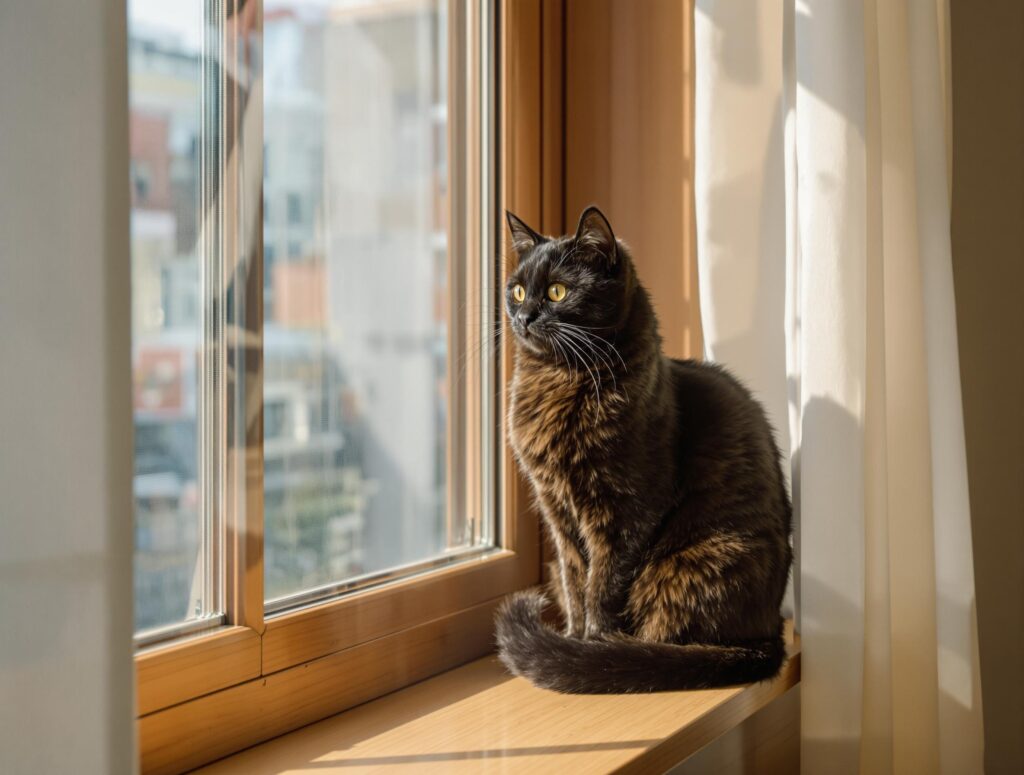 Cat sitting and looking out the window