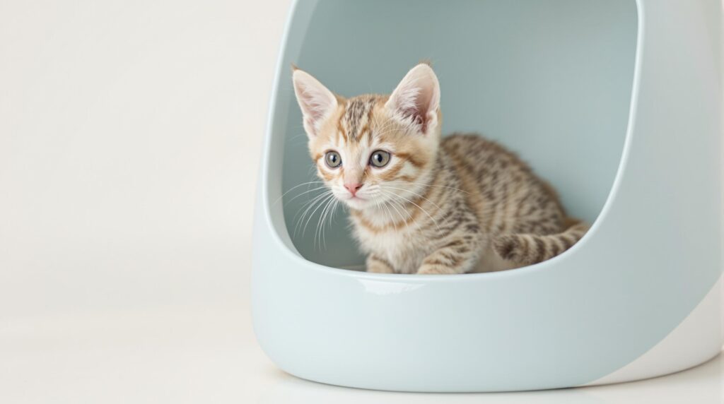 black-and-orange-striped-kitten-inside-a-litter-box