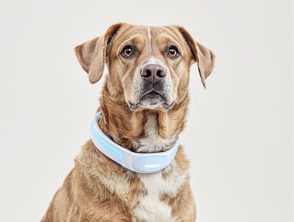 Brown dog wearing a flea collar