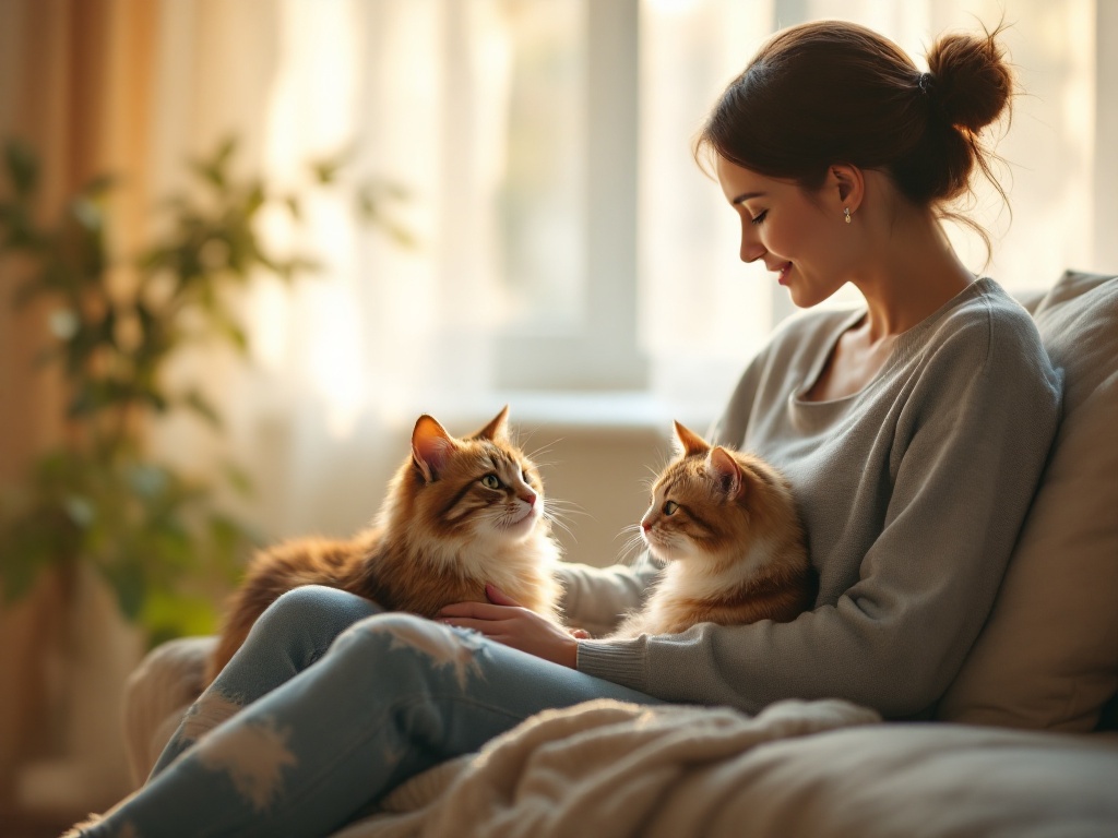 cat owner bonding with cats