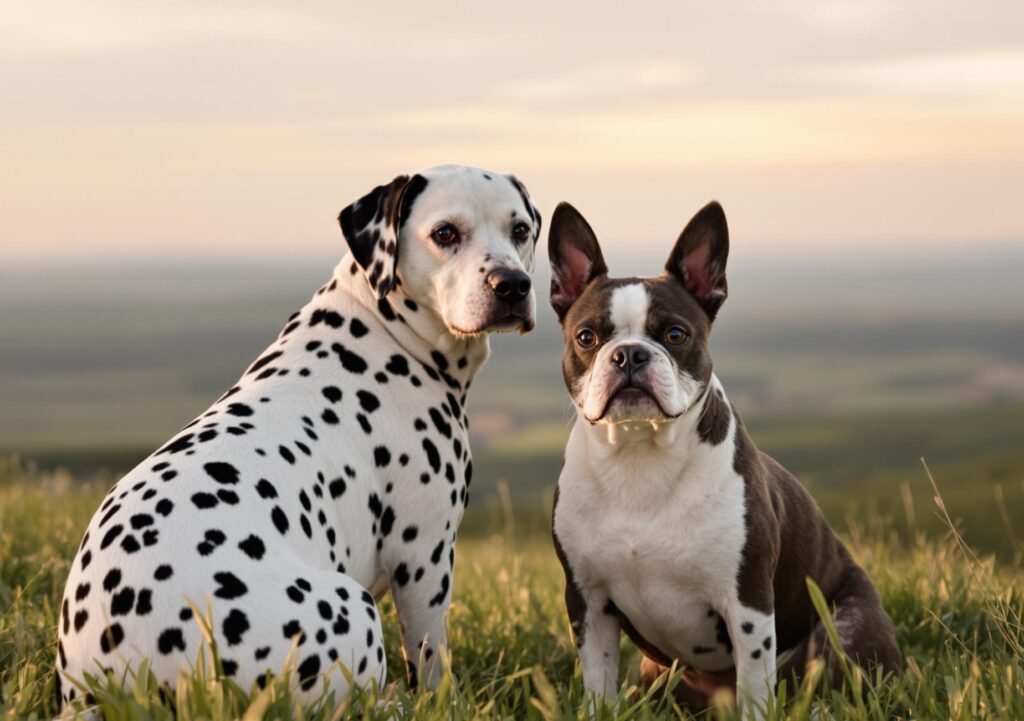 dalmation-and-boston-terrier-in-a-field