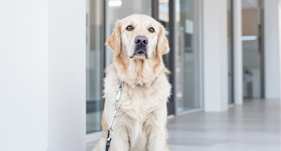 golden-retriever-waiting-outside-vet-clinic