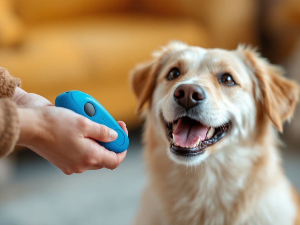 happy-dog-looking-at-a-person-holding-a-training-clicker