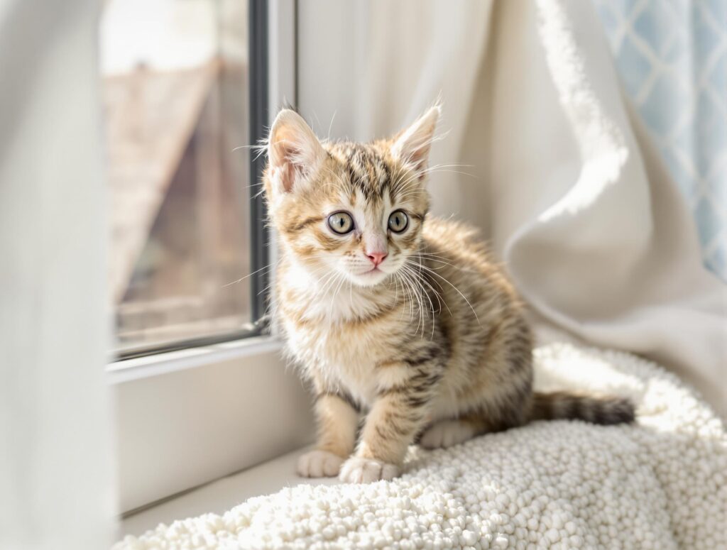 kitten by a sunlit window
