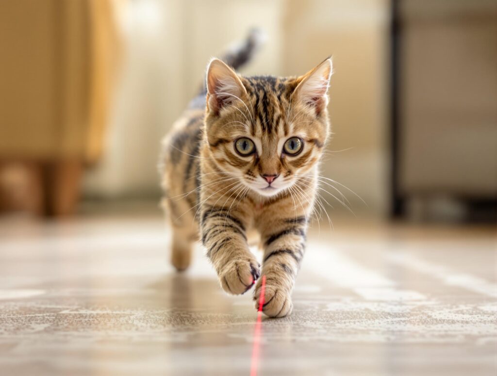 Kitten chasing a laser pointer