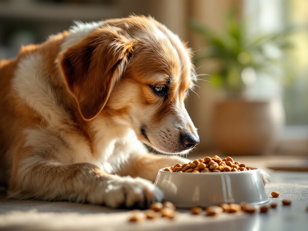 large-dog-looking-at-bowl-of-dog-food