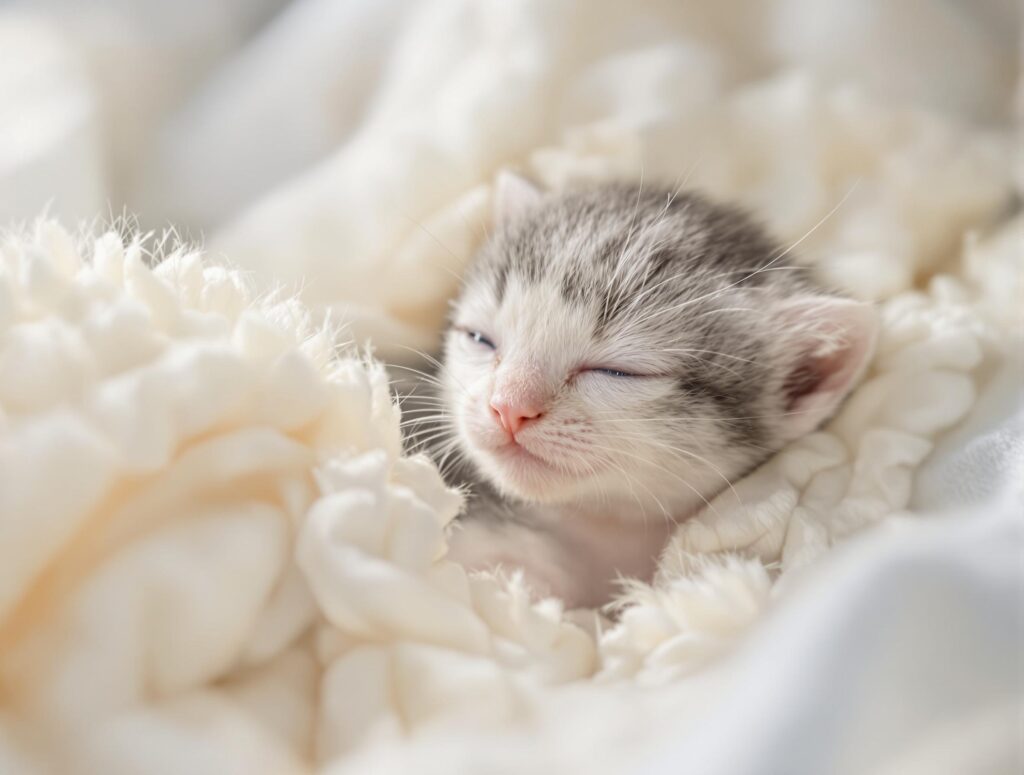newborn kitten in a blanket