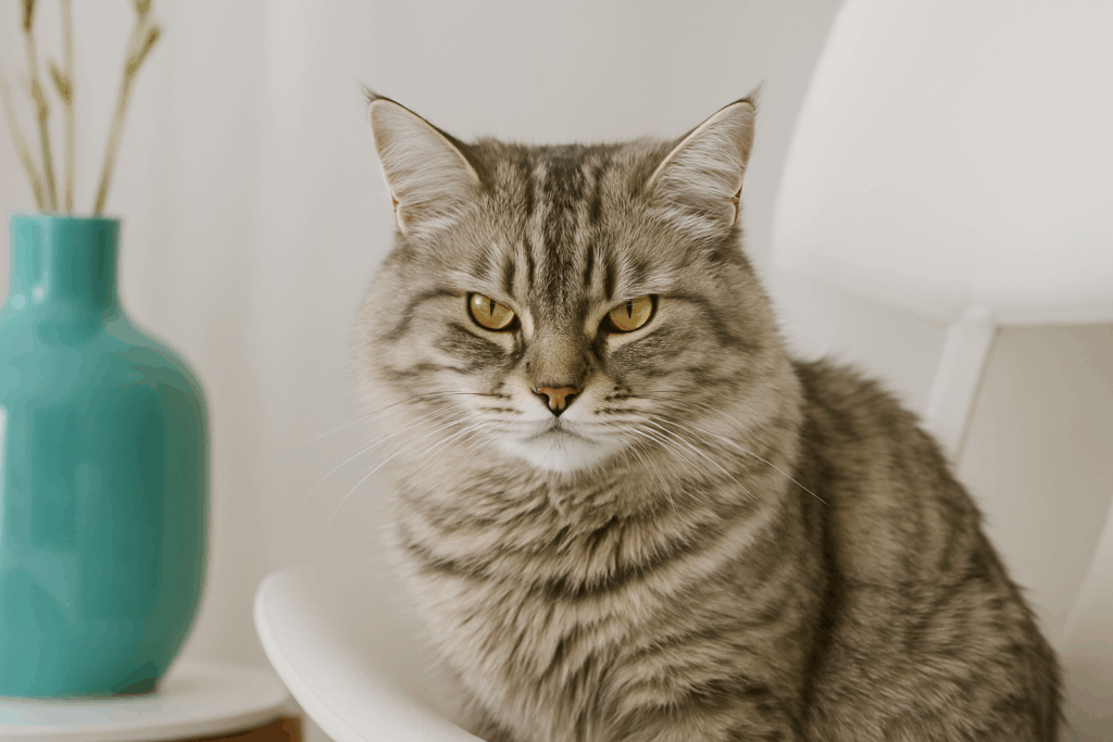 angry cat in a chair