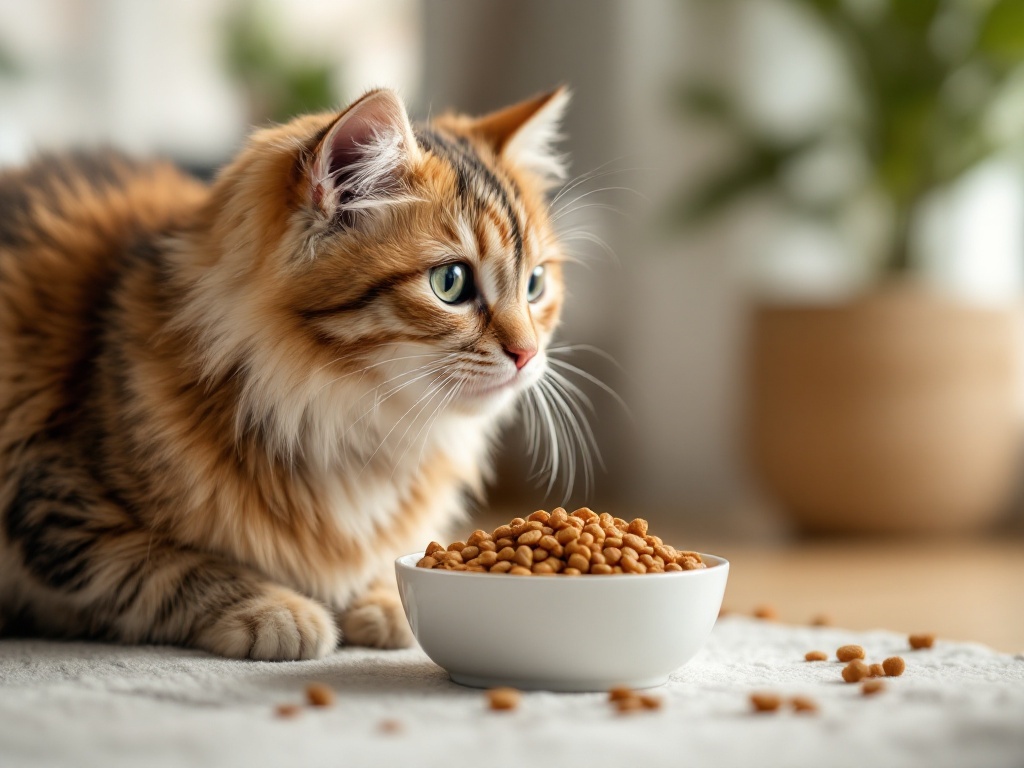 cat with food bowl in front of it