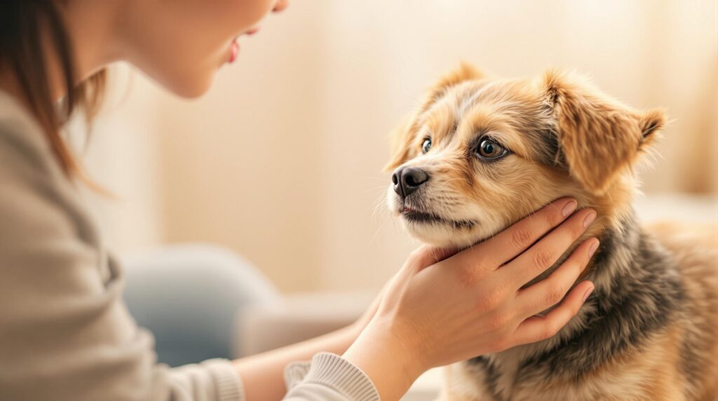dog being comforted by its owner