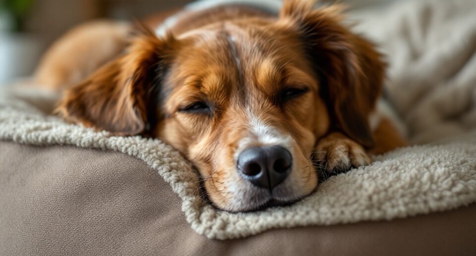 A dog recovering after getting spayed